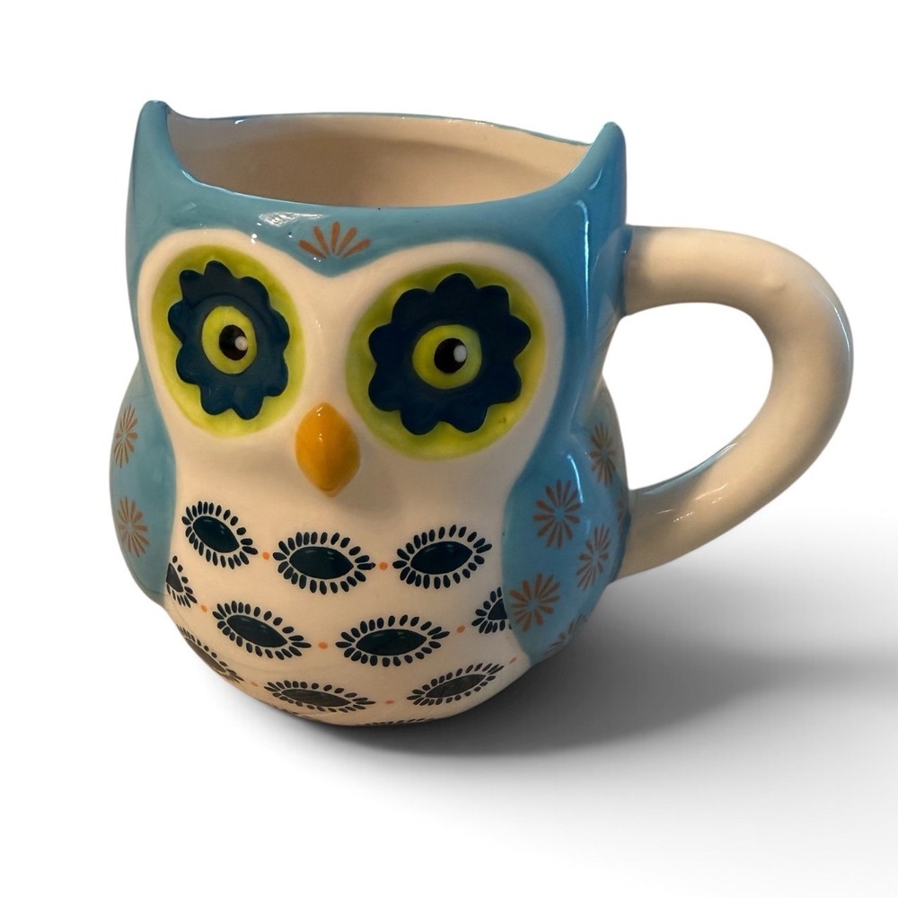 Cracker Barrel Exclusive 3D Figural Owl Mug Teal Sky Blue Stoneware Cottagecore
